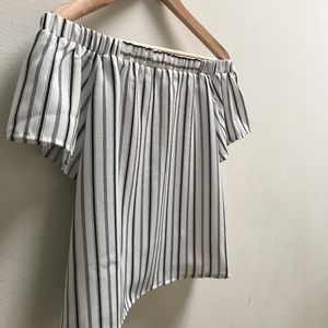 DOE & RAE White/Black Stripe OFF THE SHOULDER TOP